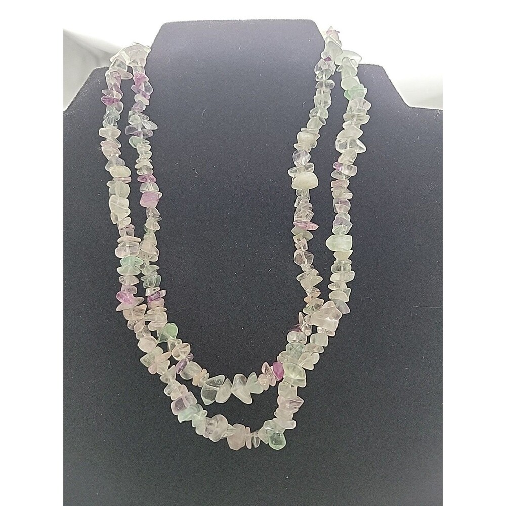 Amethyst Jadeite Quartz Chip Necklace Long Pastel Vintage